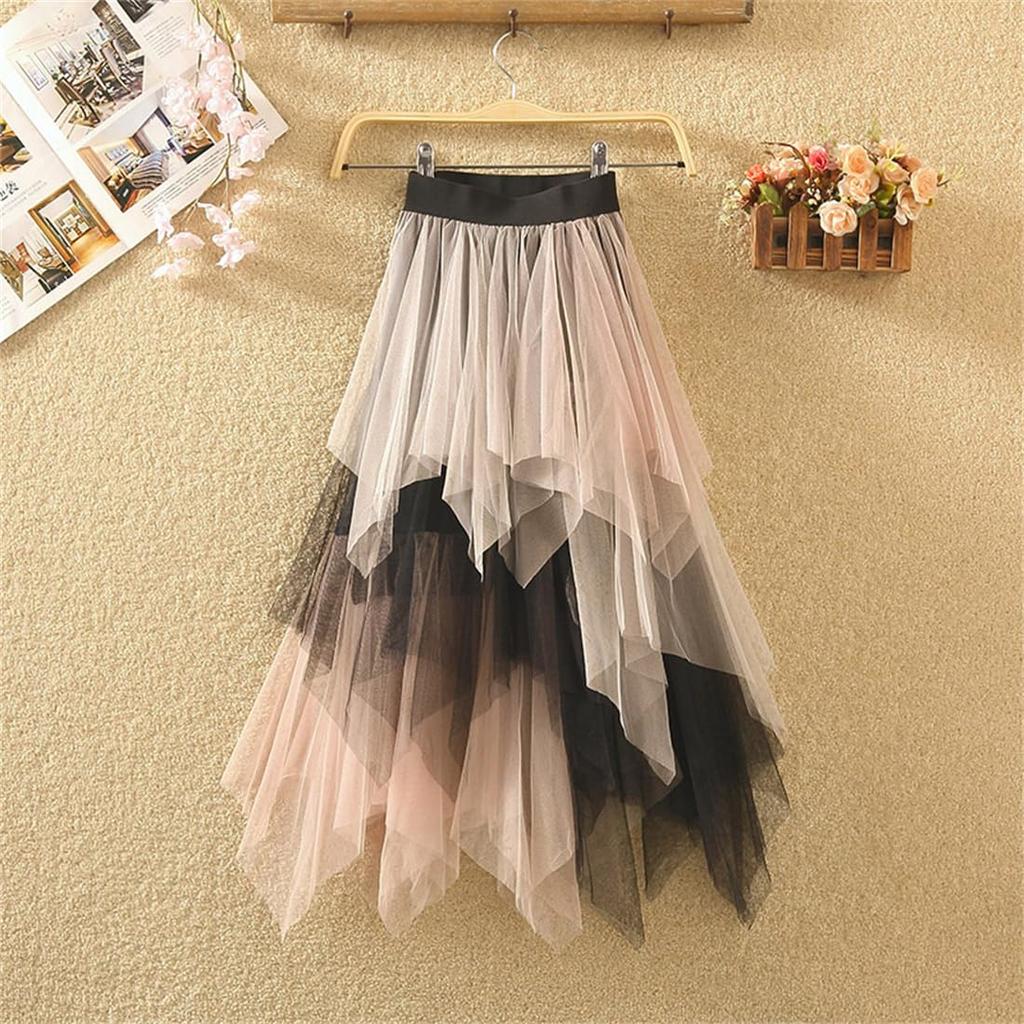 OWIEOW Irregular Short Skirt with Tulle and Tulle Versatile Skirt for Spring and Midi Solid Perfect for Commuting To Work or School Skirt/Long Lace,