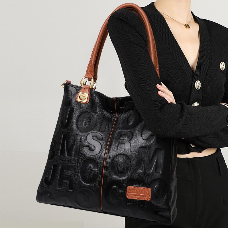 

Модная сумка Aidrani, женская сумка с буквенным принтом, большой вместимости, из коровьей кожи, черного цвета