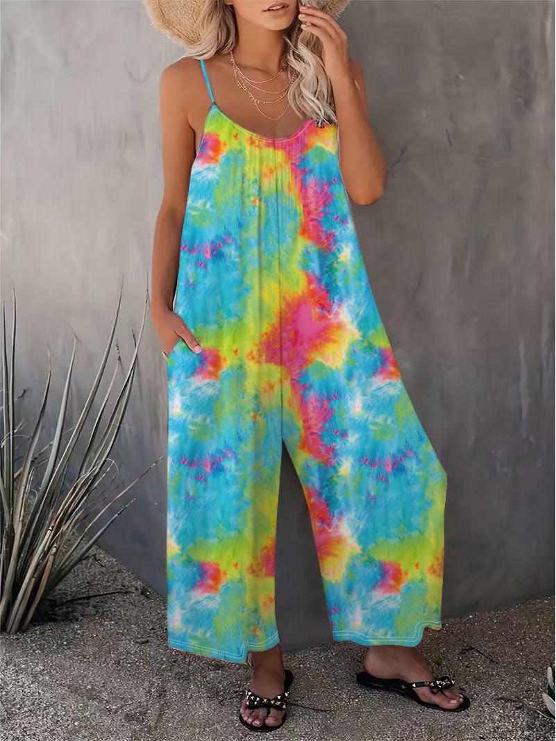 

Женский комбинезон без рукавов с принтом на весну/лето 2025 - Новый горячий стиль, повседневные длинные брюки XL