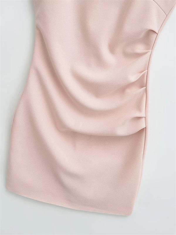 Retro Slim Off-the-Shoulder Pleated Bodycon Mini Dress