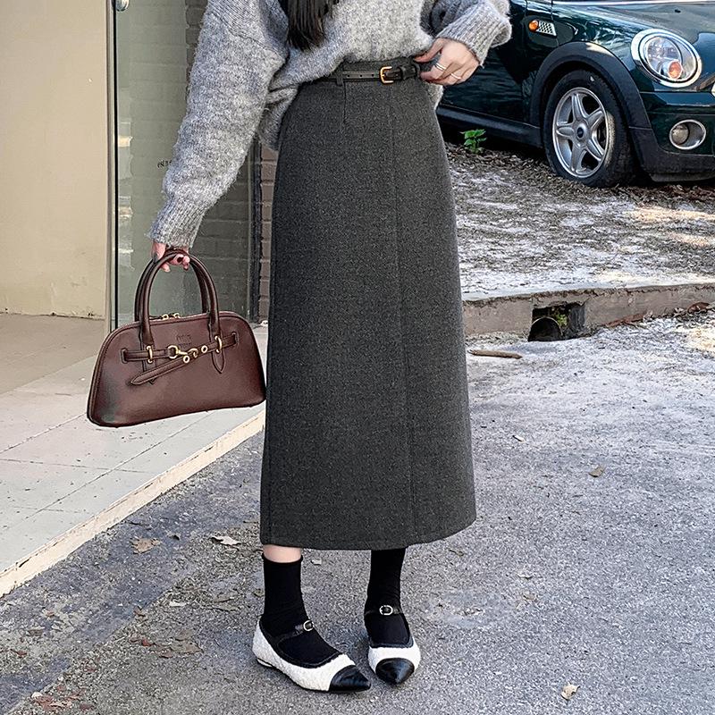 Women's Taro Purple Wool High Waist Slimming Mid-Length Skirt - Autumn/Winter 2025