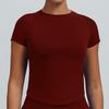 High-Stretch Seamless Nylon Yoga T-Shirt: Moisture-Wicking, Tight-Fit, Hip-Length Short Sleeve