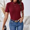 Wiosna i Lato Jednokolorowe Paski Dzianinowe Bluzki z Krótkim Rękawem Nisza Półwysoki Kołnierz Dopasowane Damskie T-shirty