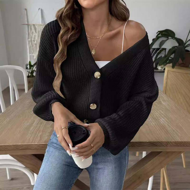 Coat Clothing Woven Sweater Autumn Winter Women's Simple Short Button Coat Sweater Cardigan