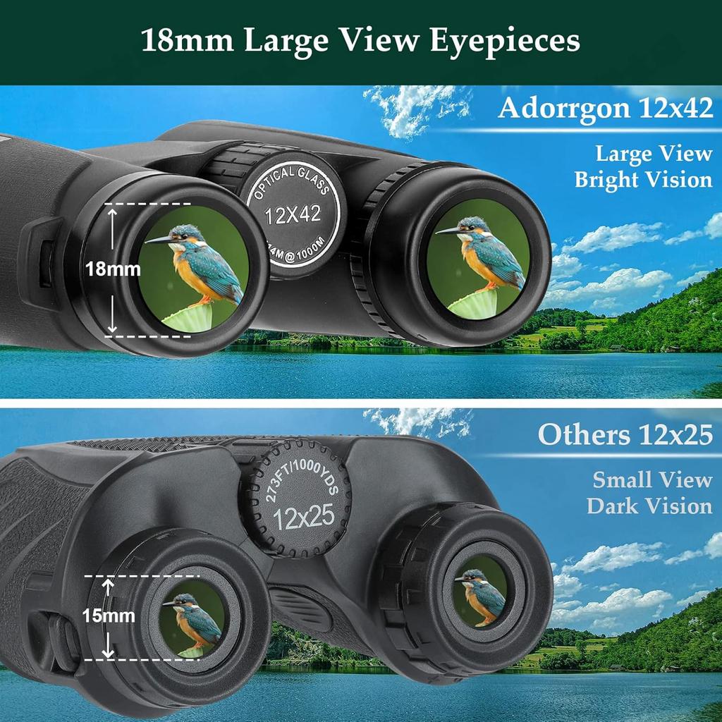 Adorrgon 12x42 HD Binoculars for Adults High Powered with Phone Adapter, Tripod and Tripod Adapter - Large View Binoculars with Clear Low Light