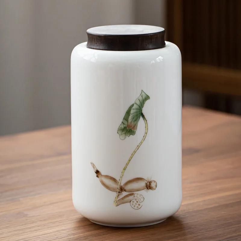 1200ML Ceramic Tea Jar with Wooden Cover Tea Storage Box Tea Bag Storage Container Sealed Storage Tank Ceramic Bottle Gift