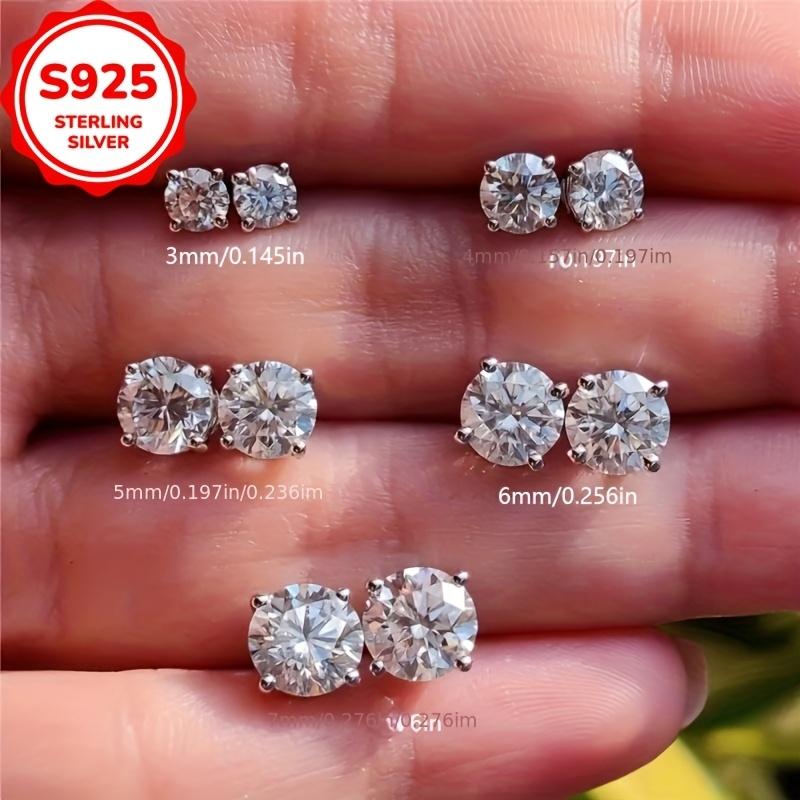 S925 Sterling Silver Four-clawed Round White Crystal Stud Earrings for Women Simple Wedding Engagement Jewelry Gifts