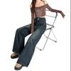 Street personality trend drape high waist double buckle jeans women's simple and versatile wide leg mopping jeans tide