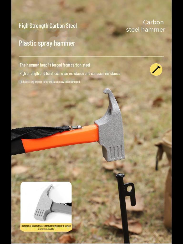 Multi-Function Camping Hammer: Outdoor Tent Peg, Canopy Nail Puller, High-Carbon Steel, Dual-Purpose