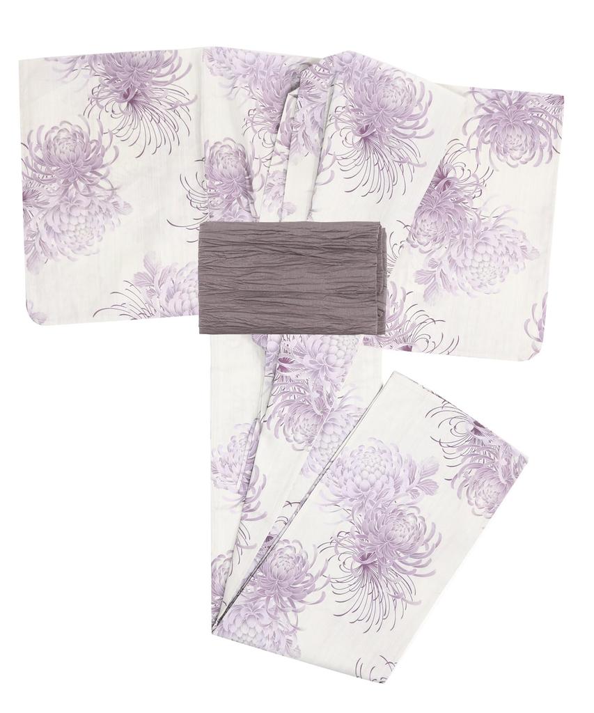 Zestaw Yukata Zmienny Zestaw 4-częściowy Heiko Pas Dziewczynki Junior H Fioletowy Chryzantema [KYOETSU] Dziewczynki, Ekri, Splot, (Yukata, Obi, Pasek) (2. Zamglenie,