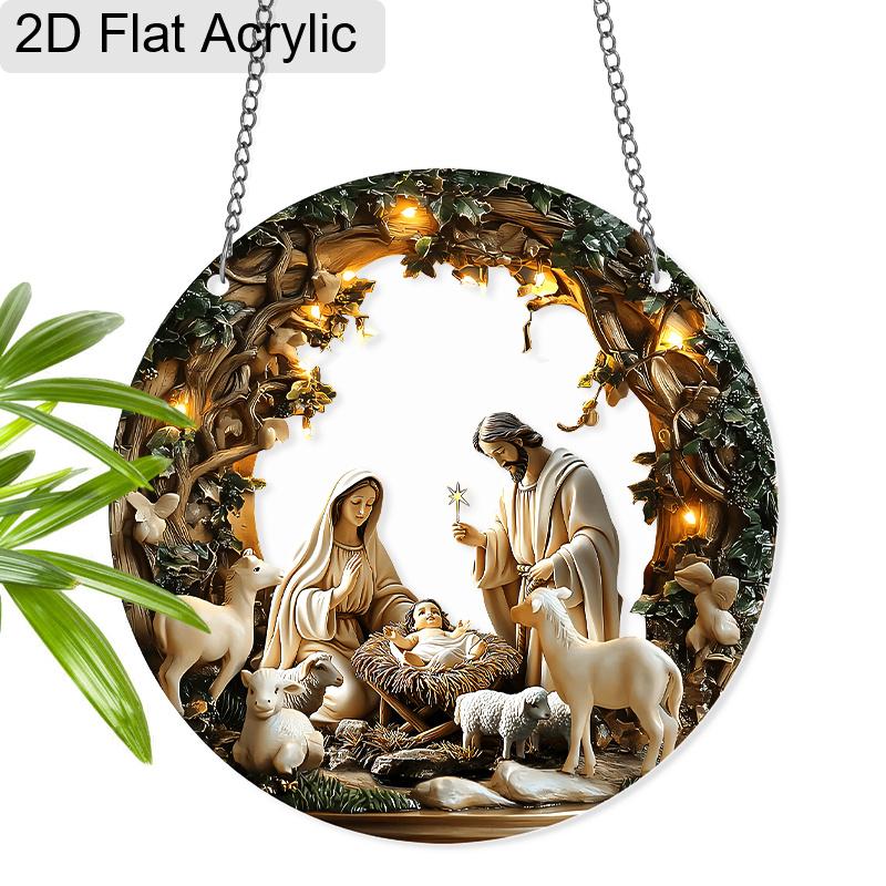 

Акриловая Рождественская сцена Святое Семейство Ловец Солнца, Витражный Эффект Настенное Украшение на Окно для Рождественского Религиозного Декора Подарки 20cm/7.87Inch