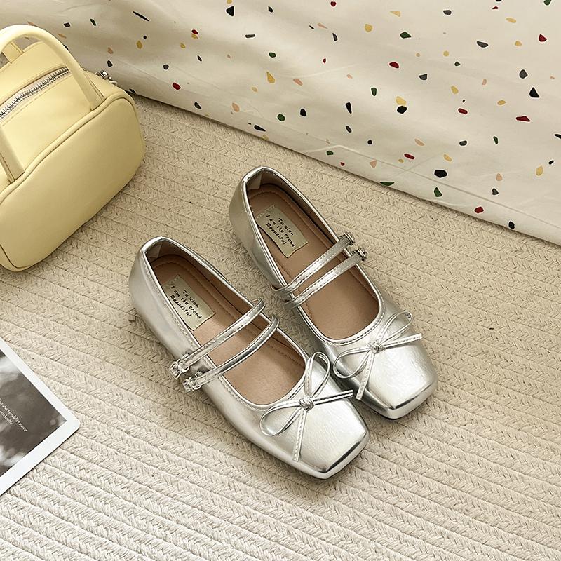 

Туфли Мэри Джейн с бантом-бабочкой для женщин, весенне-осенние, удобные, женские, серебристая кожа, обувь на внутренней платформе 35 серебряный