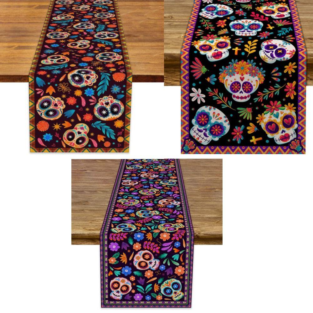 Skeleton Tablecover Linen Tablecloth Banquet Skull Table Runner  Day of The Dead