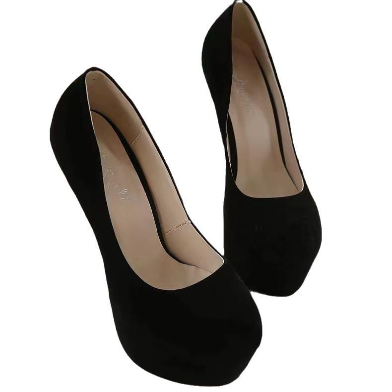 Heels thin heel waterproof table black high heels red single shoes women's thick sole shallow mouth large size women's shoes fashion