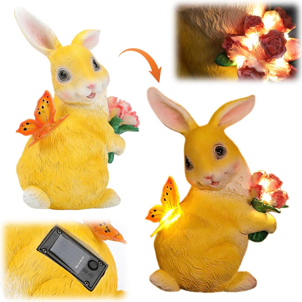 Solar Garden Statue Yard Decoration for Patio Balcony Lawn Ornament Outdoor Bunny Figurine Gardening Gifts for Mom Grandma