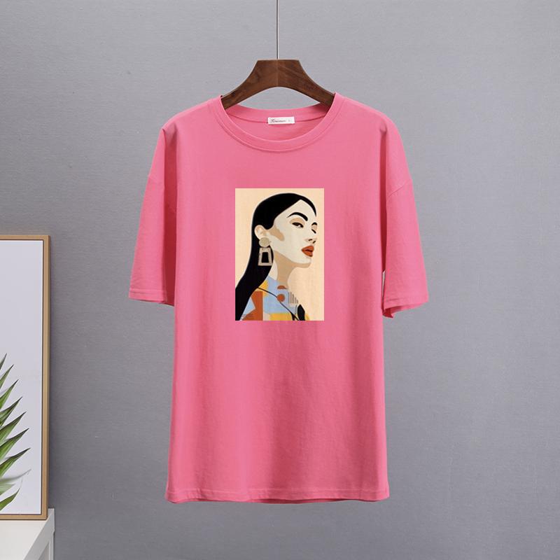 Hirsionsan Chic Cotton Printed T Shirts Women Summer Loose Casual Tees Oversized Aesthetic Graphic Clothes Plus Size Female Tops