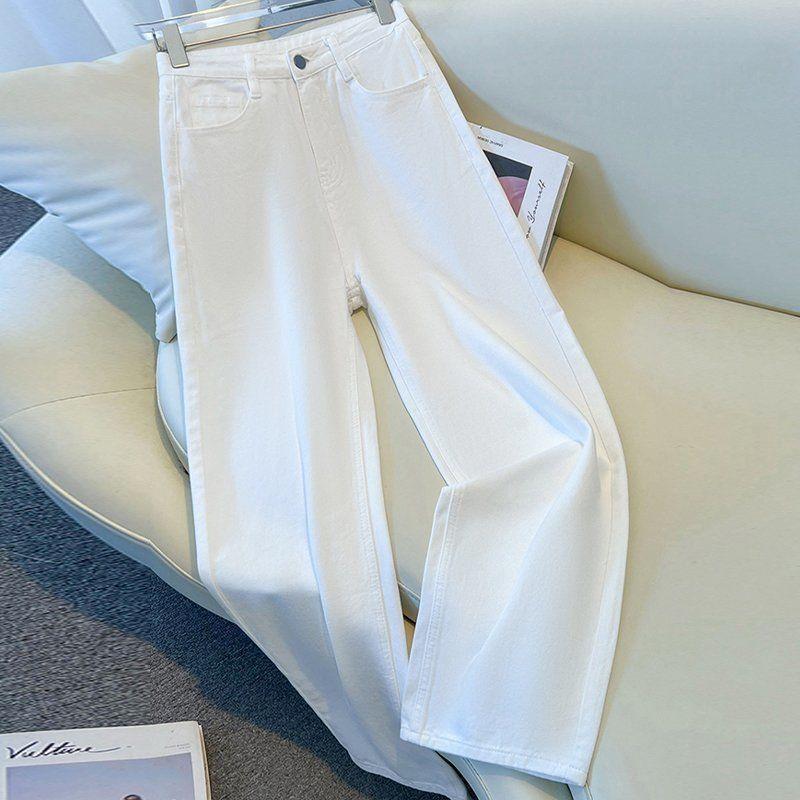 Spring 2026 Women's High-Waisted White Wide-Leg Slimming Jeans