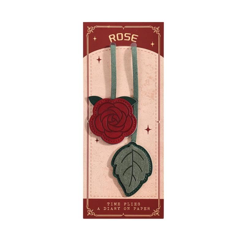 1 Piece Multi Functional Faux Leather Bookmark with Floral Patterns Page Number Marking Student Stationery Bookmarks