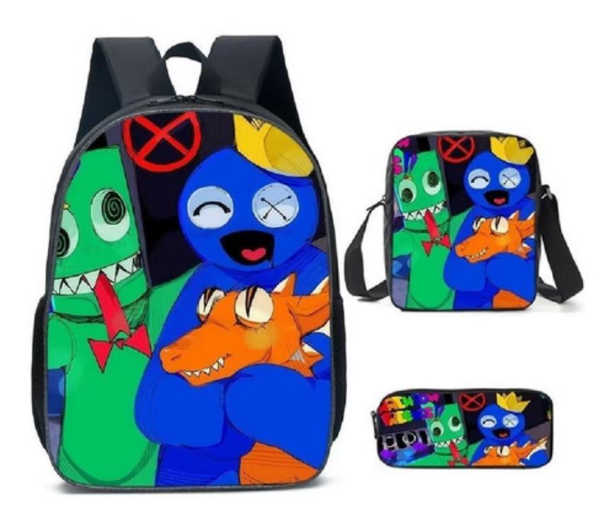 Rainbow Friends Three-Piece Set, Primary And Secondary School Students Satchel, Animation Cartoon Pencil Case, Large Capacity, And Wear-Resistant