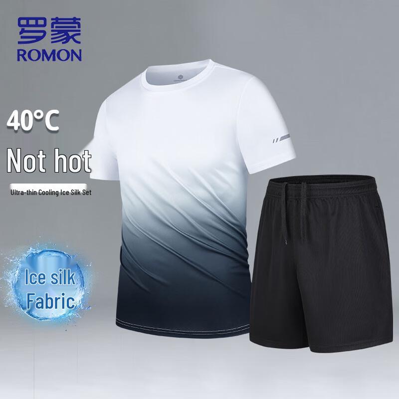 

ROMON Men s Ice Feel Quick Dry T-Shirt & Shorts Set 3XL