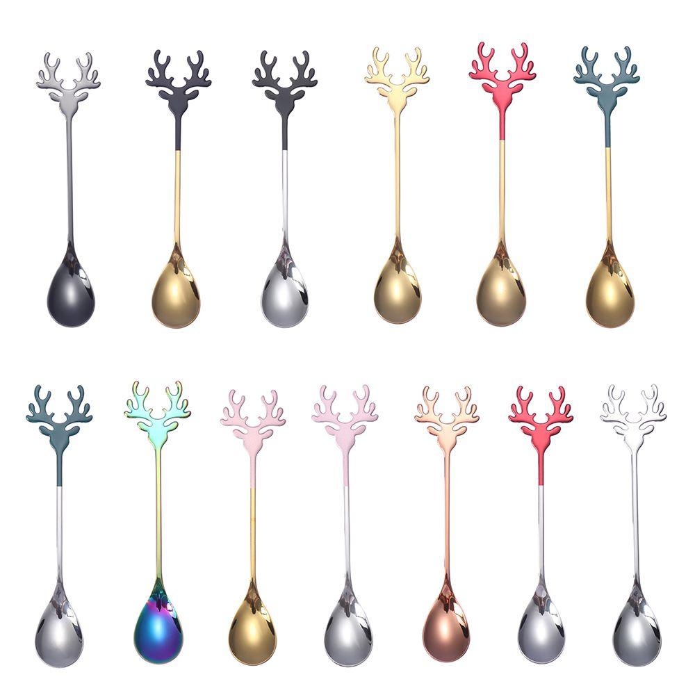 Tableware Stirring Spoon Christmas Deer Head Christmas Spoons Xmas Antlers Tea Scoop Coffee Scoops