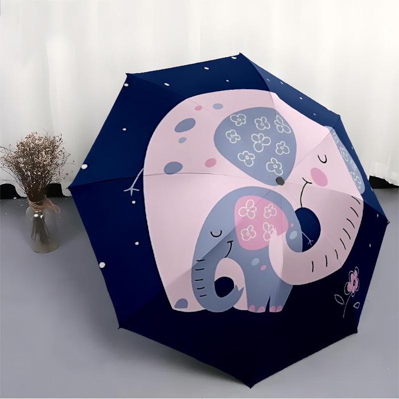 1pc Elephant Family Automatic Folding Umbrella - Compact 8-Rib Design, Durable Plastic & Iron, Lightweight for Outdoor Daily Use076