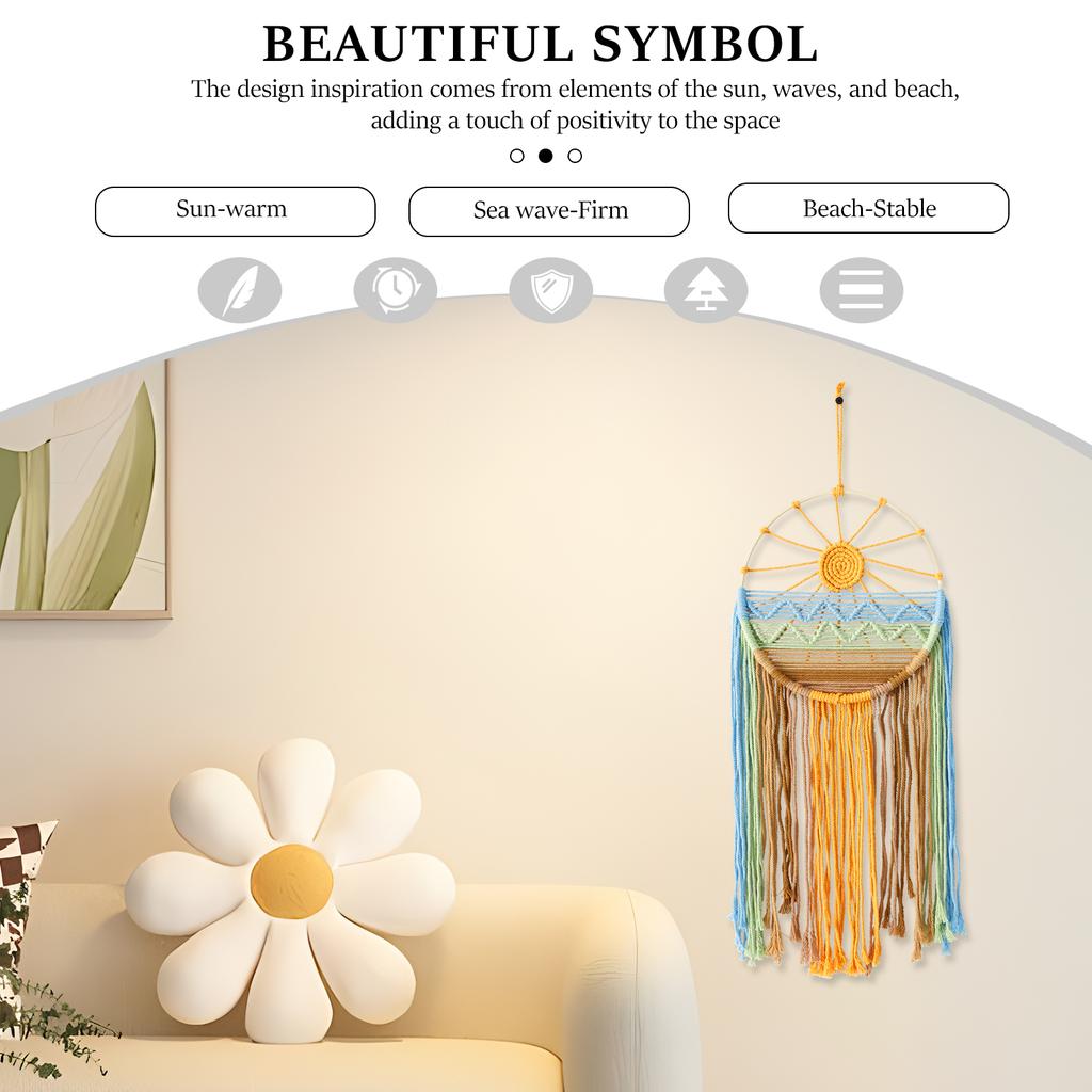 Macrame Wall Hanging Hand Woven Sun Dreamcatcher Decorative Macrame Wall Art Multipurpose Macrame Wall Decor for Apartment