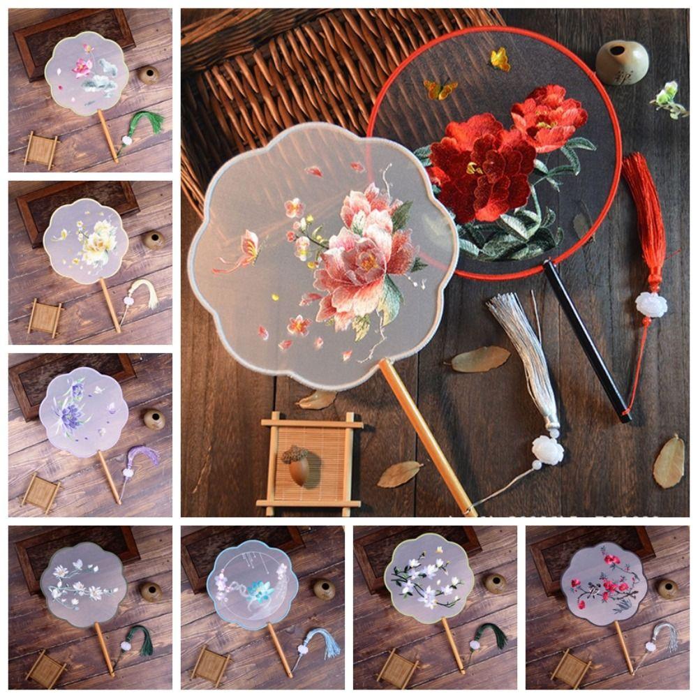 Floral Pattern Embroidery Fan Silk Silk Fan Vintage Chinese Style Fan  Hanfu Accessory