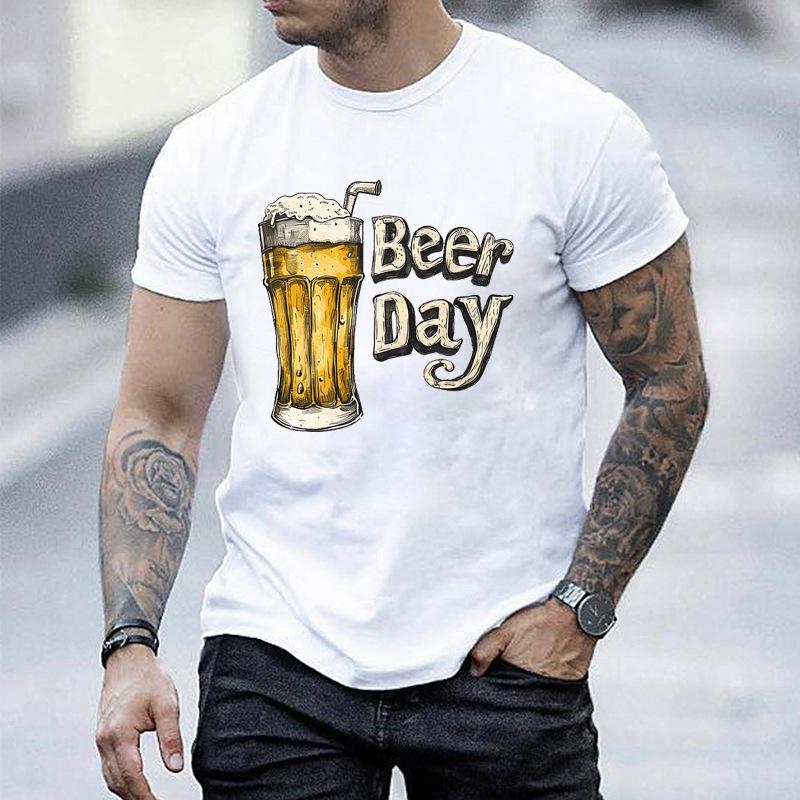 Unisex Crew Neck Beer Day Beer Mug Art Graphic Short Sleeve Cotton Tee Casual Summer Streetwear Loose Basic Daily Outdoor Wear Top