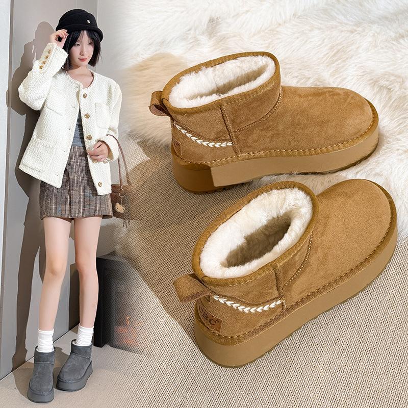 Women's Fashionable Versatile Soft-Sole Winter Warm Fleece-Lined Snow Boots with Fleece Lining, Slip-Resistant Casual Sports Snow Boots