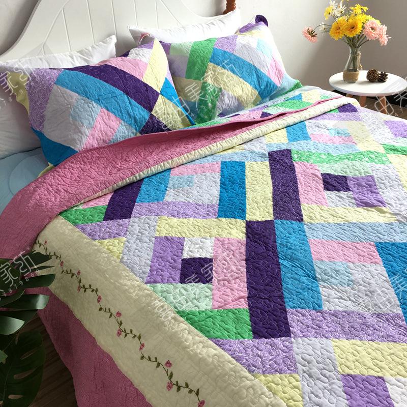 1PC/3PCS Printed Bedspread Queen Size Floral Cotton Quilt Bedding Set, Lightweight Summer Quilted Blanket for Bed Comforter