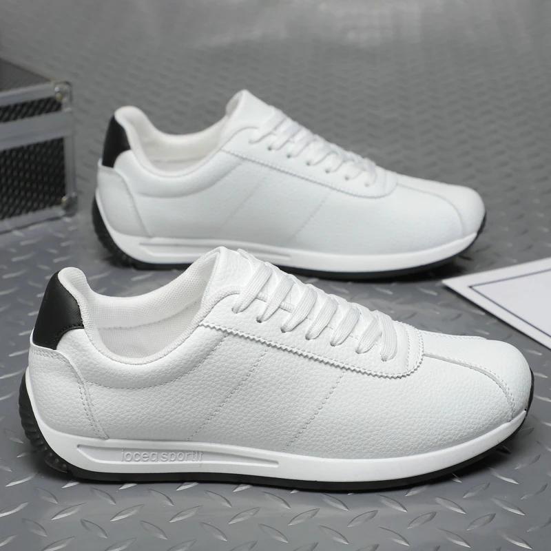 Leisure Running Summer Fashion Anti Slip Mountaineering PU Leather Sports Shoes Tennis Trend  Hot Selling Men White Flat Shoes