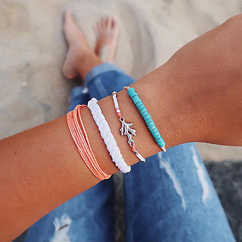 

Женский браслет, новый разноцветный четырехслойный женский браслет с имитацией бирюзового коралла