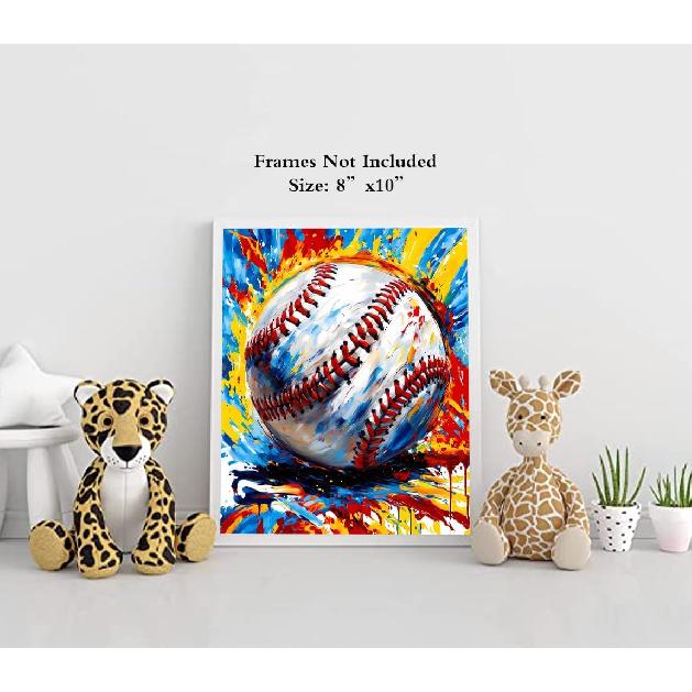 Basketball Graffiti Canvas Wall Art Prints,Graffiti Wall Art Sports Print Wall Decor Set of 3,Retro Colorful Baseball,Soccer,Basketball Print for Boy