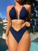 Women Two Pieces Bikini Sets Vintage Back Strap Hollow Out Sexy Swimming Bikini Swimsuit