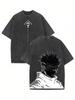 Anime Jujutsu Kaisen Gojo Satoru Printed Tshirt Mens and Womens Washed Tshirt High Quality Vintage Cotton Tshirt YK Tops