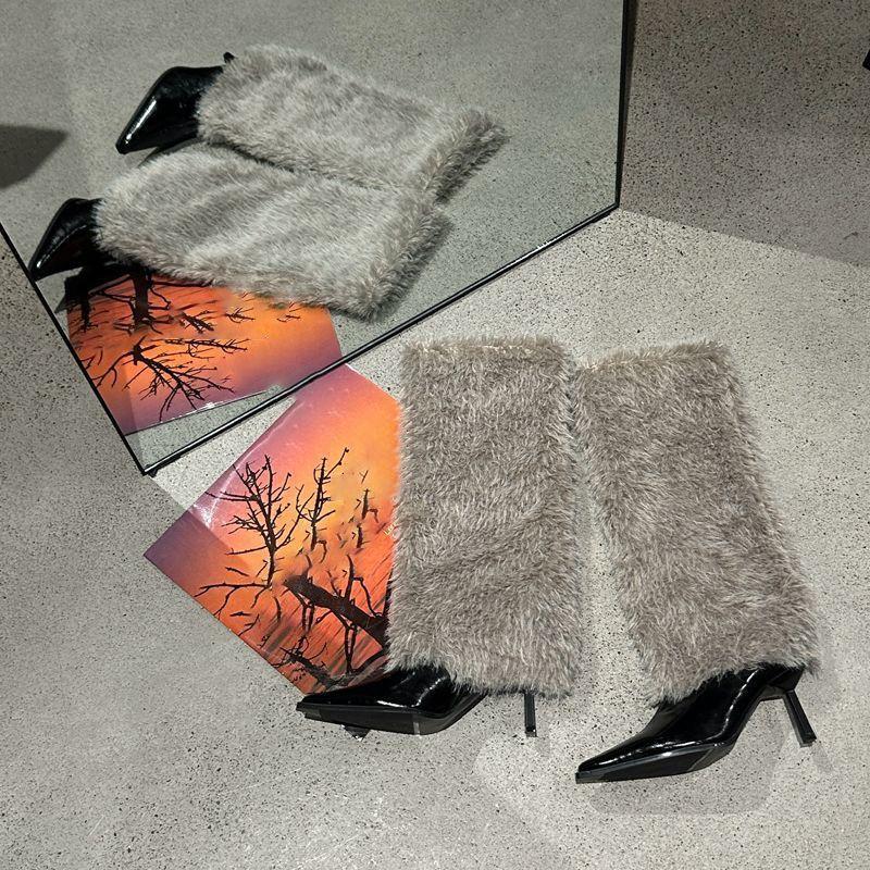 French celebrity style hair boots children 2025 autumn and winter new pointed thin heel high heel women's high boots