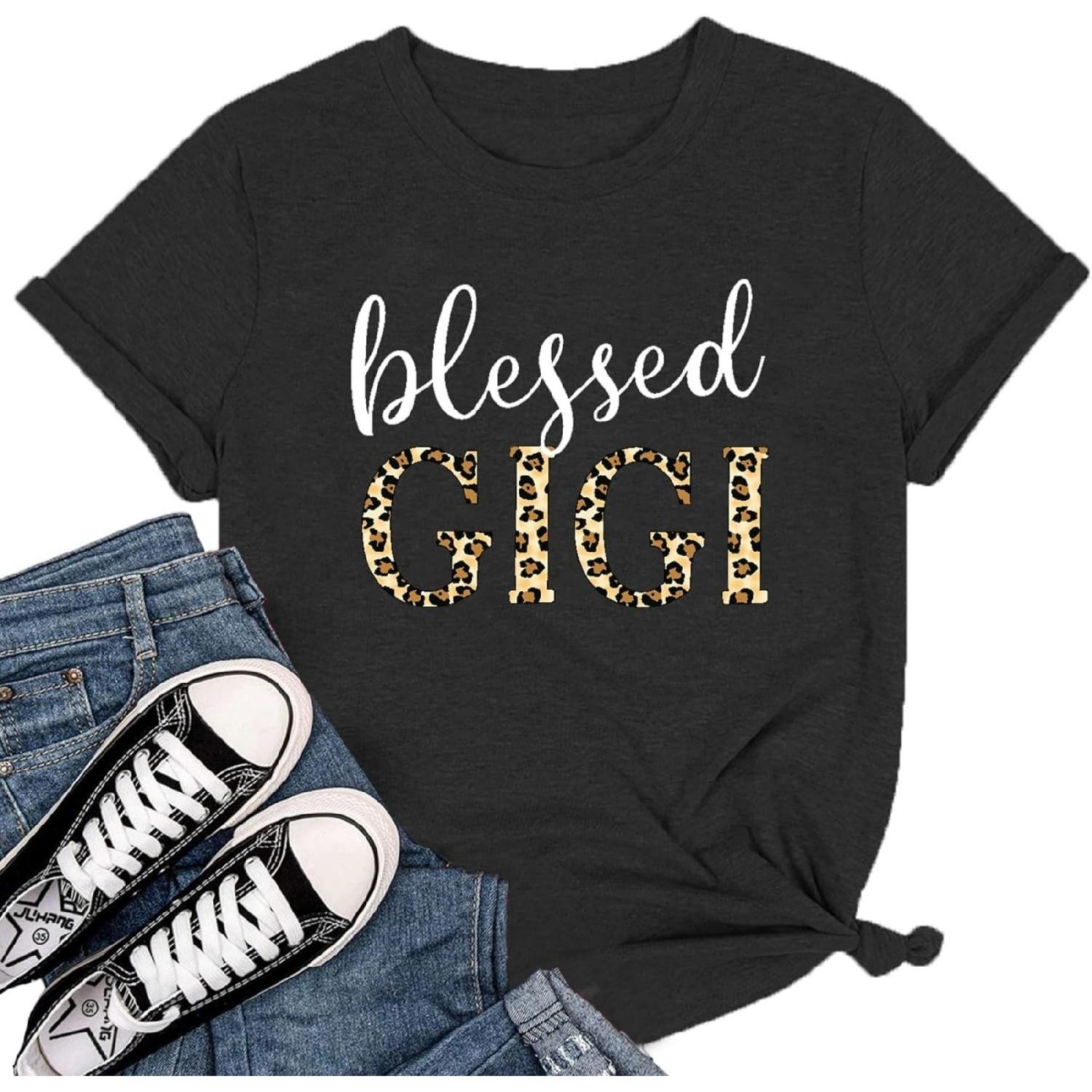

Blessed Gigi Shirts for Grandma T-Shirt Women Leopard Print Graphic Tshirts Tops Mimi Gigi Tees Shirt XXXXXL