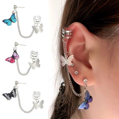 1Pc Dangle Clip Stud Punk Ear Butterfly Chain Earring Party Jewelry