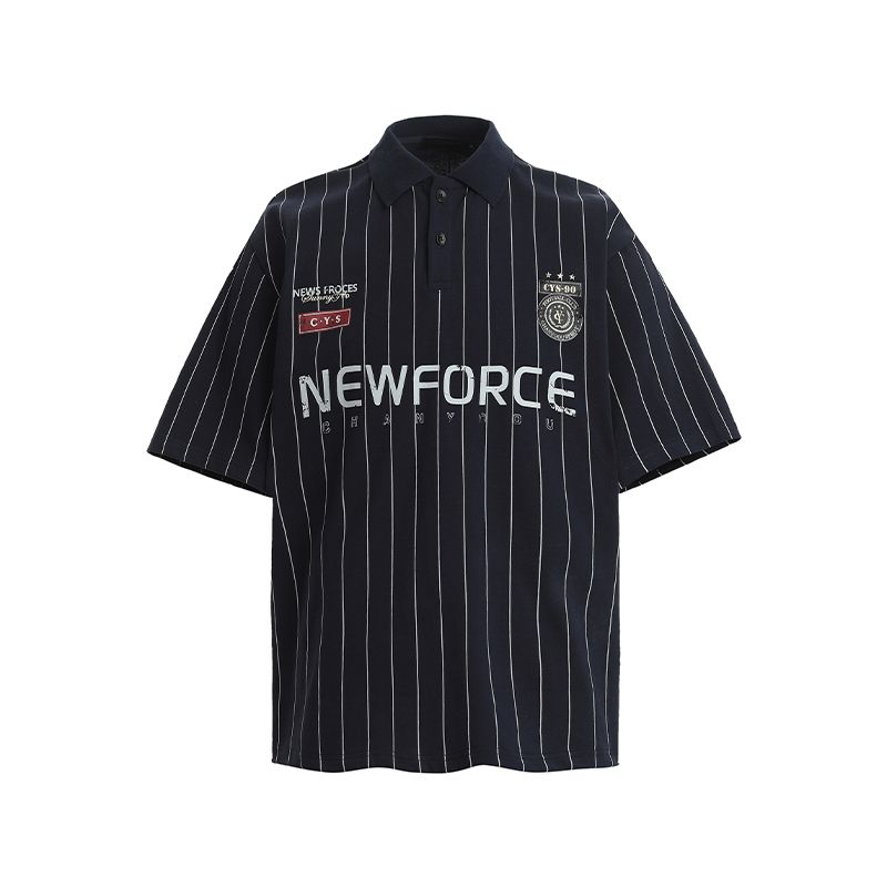 

Acrardic American vintage Fashionable Letters Stripe Short sleeve Polo Shirt Sports Jersey Couple Top Ins Fashion Royal Blue XL