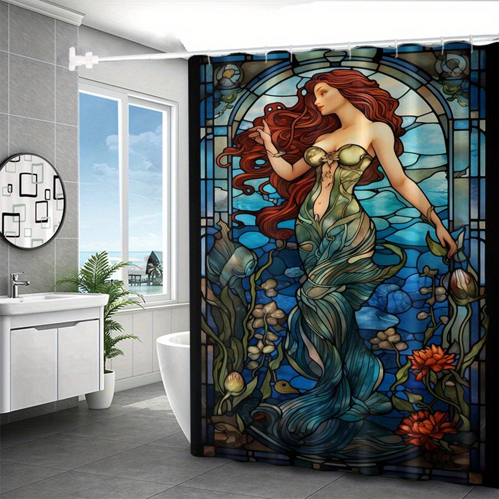 Tenda da Doccia Impermeabile Sirena Art Nouveau - Design Vetro Colorato, Tessuto di Alta Qualità, Arredo Bagno Durevole ed Elegante
