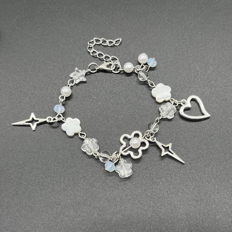 Handmade Flower Beaded Bangle Fashion Star Heart Charm Bracelets Wristband Temperament Bangle Statement Jewelry