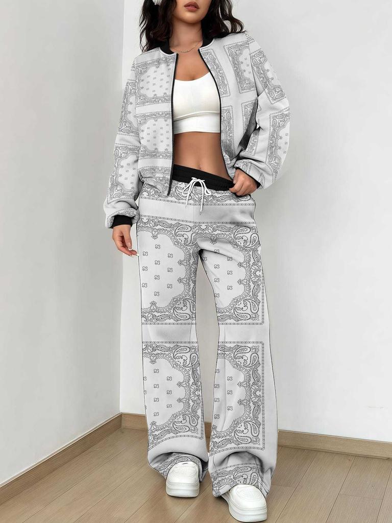 Splicing Autumn And Winter New European And American Women'S Clothing Retro Pattern Printing Suit Women