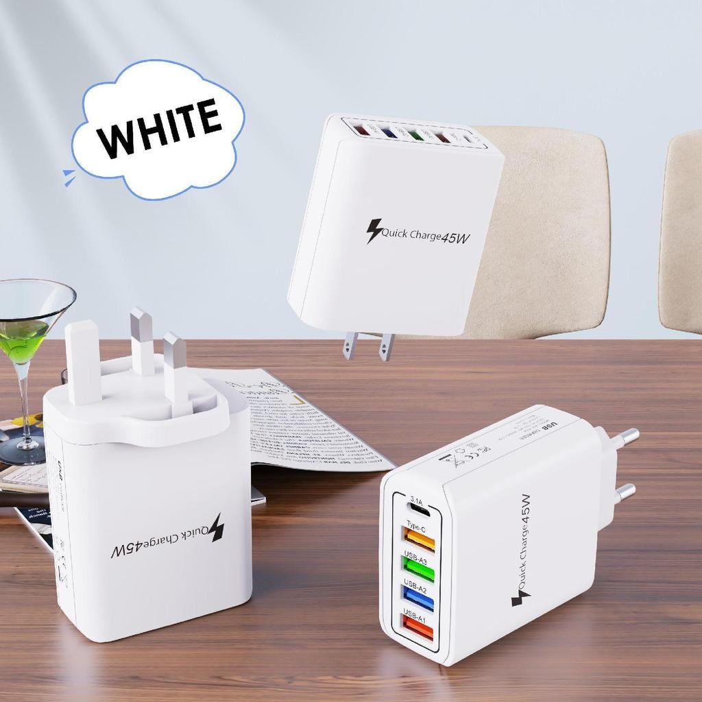 Type C Multi-Port Fast Charger Head - USB, Flash Charge, US/EU/UK Standards