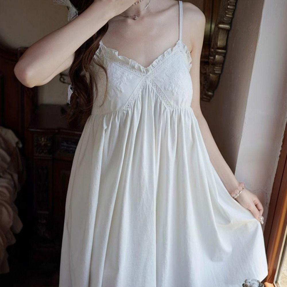 Sleeveless Women's Pajama Dress Ruffle Sling Nightgown Fashion Suspender Nightdress  Summer