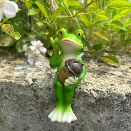 Cartoon Frosch Figur hält Vase Milchtee Frosch Statue Harz Tier
