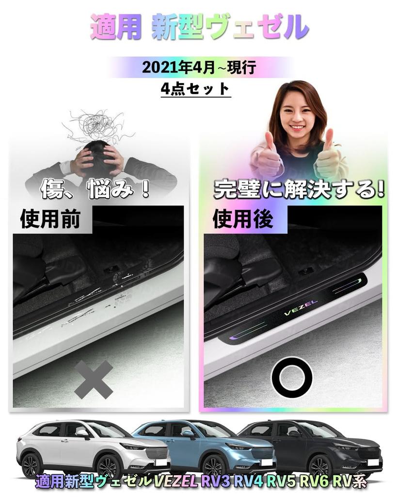 HUDIY Side Step Plates for the New Vezel 2021 and Interior Latest Mirrored Black Front and Rear Easy Japanese Instruction Manual Set of 4 Guards/Scuff