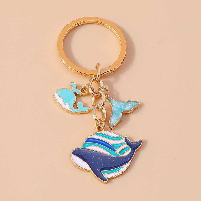 Cute Enamel Whale Shark Fish Keychain Shell Key Ring Pendants for Women Girls Handbag Decor DIY Jewelry Gifts
