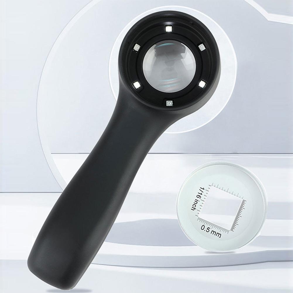 10X Handheld Illuminated Magnifier with 6 LED Light USB Rechargeable Microscope Reading Jewelry Loupe Portable Magnifying Glass