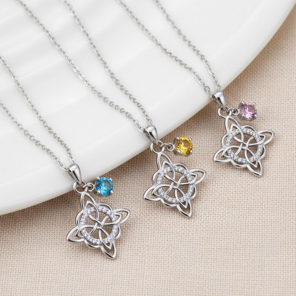 Twelve Zodiac Stones Witch Knot Necklace - Elegant Clavicle Chain Pendant Birthday Gift